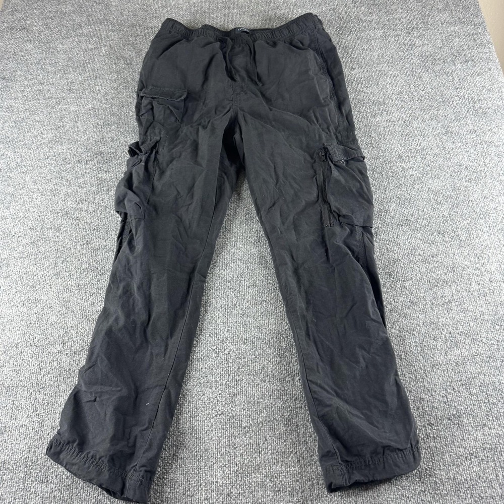 Aeropostale Cargo Pants Mens M Black Utility Elastic Waist Cuffed Pockets